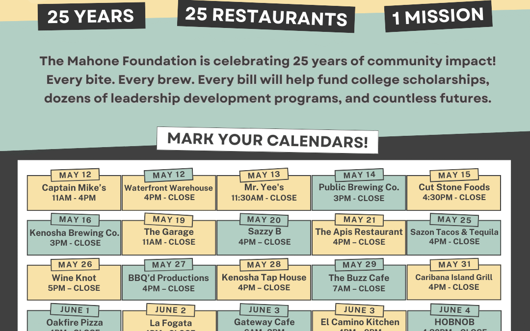 Mahone Foundation to mark 25 years of service withfundraising tour of Kenosha-area restaurants