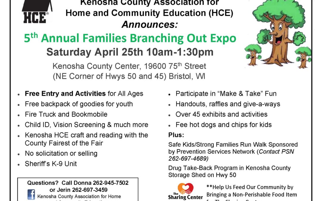 Kenosha County Association for Home and Community Education Announces 5th Annual Families Branching Out Expo