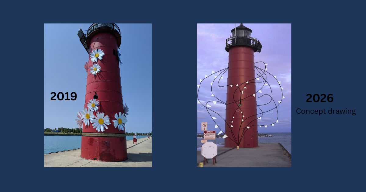 Kenosha – based visual artist Dale Mellor, aka Artistdale, presents the world’sonly site-specific art installation on a working lighthouse – for the second time !